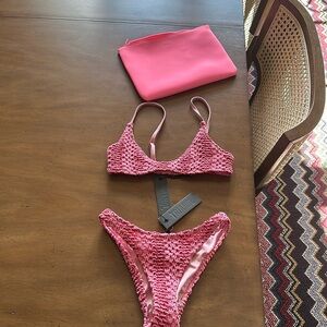 Triangl bathing suit pink crochet. Small. New with tags